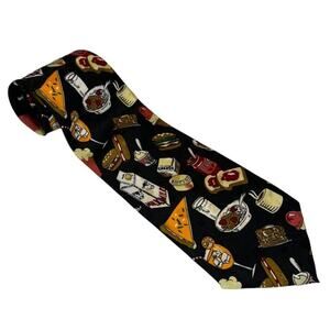 Keeps USA Food Theme Mens Necktie, Vintage Chainsworld Corp. Black White Red